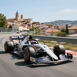 a formula 1 circulating through the city of teruel