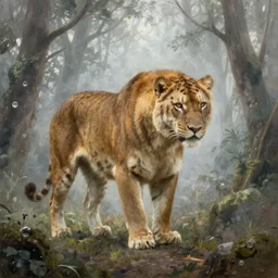 a large predator in a misty forest, extremely detailed oil painting, unreal 5 render, rhads, sargent and leyendecker, savrasov levitan polenov, bruce pennington, studio ghibli, tim hildebrandt, digital art, landscape painting, octane render, beautiful composition, trending on artstation, award winning photograph, masterpiece