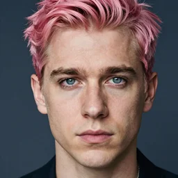 Detailed portrait of Ben Shapiro with pink hair and piercing, 8k, realistic, 50mm photograph