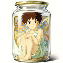 pouting fairy sitting inside of a jar, finely illustrated face, highly detailed, colored pencil, studio ghibli, tankobon, in the style of ilya kuvshinov and krenz cushart and william - adolphe bouguereau and alphonse mucha