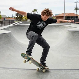 Walter White skateboarding on an Albuquerque skate park