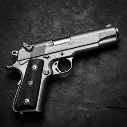 Dark-toned product photos, Colt M1911 Pistol in chromium metal, 4K, Vintage