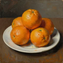 still life, plate with oranges by aurelio bruni, 2 1 th century, art, oil on canvas, wet - on - wet technique, highly realistic, expressive emotions, intricate textures, illusionistic detail, 4 k