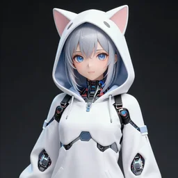 a beautiful anime cyborg - girl wearing a cat hoodie, wlop, ilya kuvshinov, artgerm, krenz cushart, greg rutkowski, hiroaki samura, range murata, james jean, katsuhiro otomo, erik jones, serov, surikov, vasnetsov, repin, kramskoi