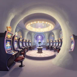curled perspective digital art of curly indoor casino with a stage pale colors by anton fadeev from nightmare before christmas