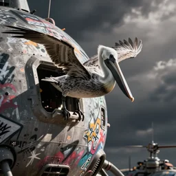the pelican dropship from halo. in the style of simon stalenhag. graffiti on hull. r / starshipporn