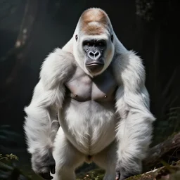 Elon Musk with the body of a white silverback gorilla, real picture