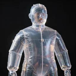 a inflatable transparent human, chrome effect metallic