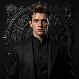 portrait of politician powerful young man with black clothes, by greg rutkowski, by zdzislaw beksinski, very detailed, ornate, intricate, octane render, dark color lighting, volumetric lighting, 8 5 mm