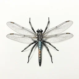 a spider with the wings of a dragonfly, anatomical drawing, ink