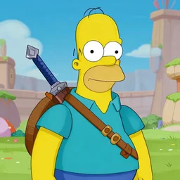 an in game portrait of homer simpson from the legend of zelda breath of the wild, breath of the wild art style.