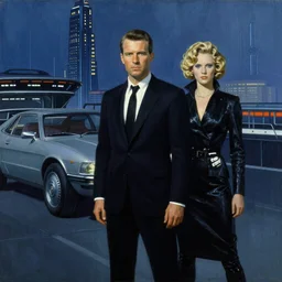 edward hopper painting, syd mead painting, kitt knight rider, cinematic, film photography, retro futuristic, blade runner 2 0 4 9, technical illustration