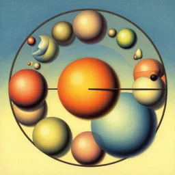 spheres. retro art by jean giraud. fibonacci. by brian froud, yoshitaka amano, kim keever, victo ngai