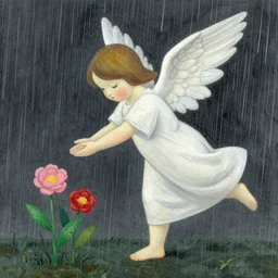 an angel brings you flowers in the pouring rain, mixed media, by tadanori yokoo