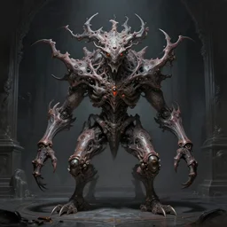 professional concept art symmetrical portrait of a horrendous mechanical predatory fractal! species in a dark room by artgerm and greg rutkowski. an intricate, elegant, highly detailed digital painting, concept art, smooth, sharp focus, illustration, in the style of cam sykes.