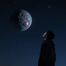 A person looking up on a starry night, an Asteroid headed his way, Digital art, Concept art,