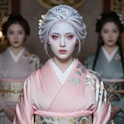 dreamlike luxury stunning gorgeous woman fairy portrait, pale pink and silver kimono, art by artgerm, wlop, loish, ilya kuvshinov, 8 k hyperrealistic, hyperdetailed, beautiful lighting, detailed background, depth of field, symmetrical face, frostbite 3 engine, cryengine,