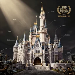 Steampunk Disney Castle building blueprint patent drawing,