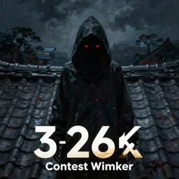 [ hooded figure possessing [ red eyes ]! ]! on [ the roof of japanese shingles staring down at the camera as the night darkens ]!! trending on artstation deviantart 3 2 k 1 6 k contest winner cgsociety hd dark gloomy eerie lighting oil painting by greg rutkowski