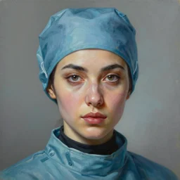 portrait of a cyberpunk surgeon ( persian woman ), detailed realism face in painting, detailed beautiful portrait, oil painting masterpiece, cyberpunk art, 8 k resolution, smooth, sharp focus, trending on artstation, by rembrandt