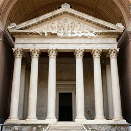 roman temple with symbols craved into the marble, detailed painting