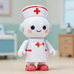 a toy robot nurse intended to keep in house hospital patients healthy and happy and to provide company to the lonely, meant to bring hope and joy, very friendly and sweet, a nurse robot, real life, vhs distortion, positive