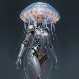 Cyborg biomechanical jellyfish female deity, sci-fi, highly detailed, digital painting, artstation, concept art, smooth, sharp focus, illustration, art by artgerm and greg rutkowski and alphonse mucha