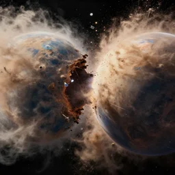 BADASS FILTERS AND EFFECTS EFFECTS, FEATURED ON CG SOCIETY, CGI, HYPER REALISTIC VFX SIMULATION of TWO PLANETS CRASHING COLLIDING ONTO EACHOTHER, DUST DEBRIS, CAPTURED BY THE JAMES WEBB TELESCOPE, 8K CAPTURED BY NASA, INCREDIBLY HIGHLY INTRICATELY DETAILED 3D OCTANE RENDER