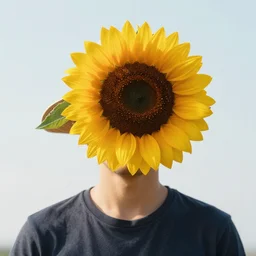 a man wears a sunflower hat, bloom, artstation