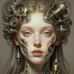 symmetry!! kristanna loken, machine parts embedded into face, intricate, elegant, highly detailed, digital painting, artstation, concept art, smooth, sharp focus, illustration, art by artgerm and greg rutkowski and alphonse mucha, 8 k