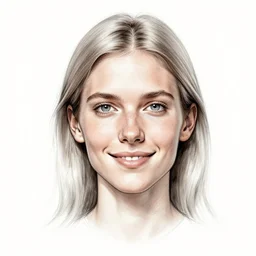 sketch of a caucasian face, medium long hair, bad skin, skinny, oval head shape, smiling, climber
