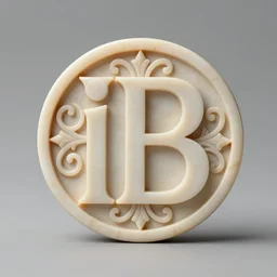 intricate logo of letters ib carved into ivory, c anon 5 d 5 0 mm lens