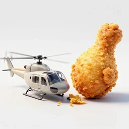 a crashed helicopter next to a giant fried chicken, 8k resolution, amazing detail