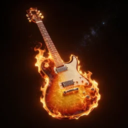 burning guitar in outer space, digital art, trending on artstation