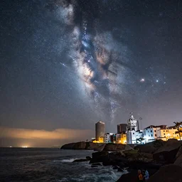 coast of Lima, Peru at dusk with a Milky Way sky photographed in 4K, photorealistic