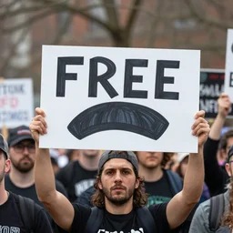 protesters holding a sign that says free hat