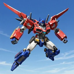 Flight shot of Jetfire from Transformers on a clear sunny day with a blue sky, Transformers Armada, Unicron Trilogy, Jetfire, Skyfire, Battroid Mode, Anime, Robots, Robot, Robot Mode, 8k, ultra realistic, illustration, splash art, Armored Core, Zone of Enders, Macross Delta Splash Art, Macross Delta, Macross Frontier, Macross Frontier Splash Art, Sakuga, robot mode, rule of thirds, good value control