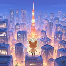 sparkling pastel cute screenshot, a huge city with skyscrapers in animal crossing, night time, giant city, Tokyo, behance, artstation, cute, Japanese, 3d render, unity, beautiful lighting, extremely beautiful, very beautiful award winning art Huang Guangjian and Gil Elvgren and Sachin Teng , Greg Manchess