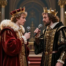 rap battle microphone between a modern man and henry viii, grime, realistic 4 k octane beautifully detailed render, 4 k post - processing, highly detailed, intricate complexity, epic composition, magical atmosphere, cinematic lighting, masterpiece, ultra hd