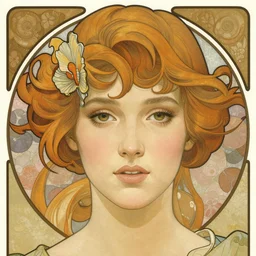 realistic detailed face portrait of Mia Kirschner by Alphonse Mucha, Ayami Kojima, Yoshitaka Amano, Charlie Bowater, Greg Hildebrandt, Jean Delville, and Mark Brooks, Art Nouveau, Pre-Raphaelite, Gothic Revival, exquisite fine details, 4k resolution