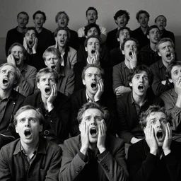 black and white rows of screaming men angst and confusion thomas cooper gotch kathe kollwitz foggy dim lighting