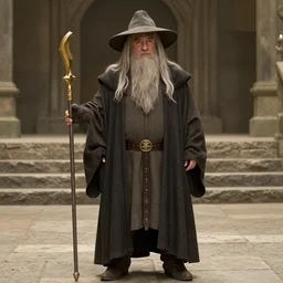movie still of danny devito starring as gandalf in the 2 0 2 6 lord of the rings movie, with hat, full body