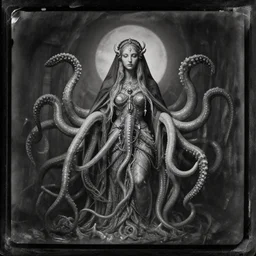 ambrotype of a cthulhu high priestess. tangle of tentacles