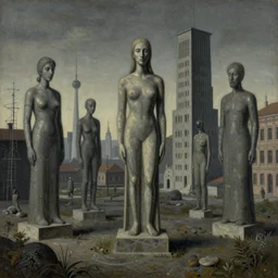 highly detailed dystopian surreal painting of eerie statues and buildings by zdzisław beksinski
