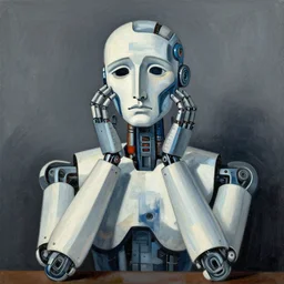 portrait of a robot expressing suffering upon realizing that it is not capable of dreaming by picasso