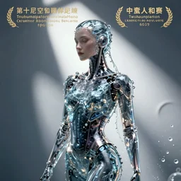 a beautiful cyborg made of water