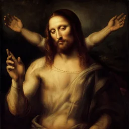 matte painting of jesus christ with tan skin in the art style of leonardo da vinci