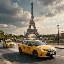 a drunk taxi in paris, matte painting, hyper detailed