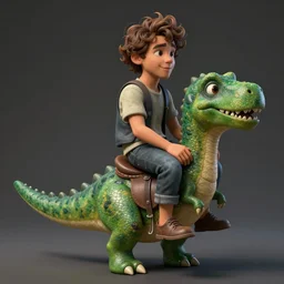 a portrait of a man sitting in a saddle on the back of a tiny green dinosaur, adorable and whimsical, fantasy, adorable, unreal engine, octane render, sharp focus, high contrast, matte painting, art by antonio j. manzanedo