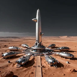 gigantic mars colony, starship, environmental, matte painting, unreal engine